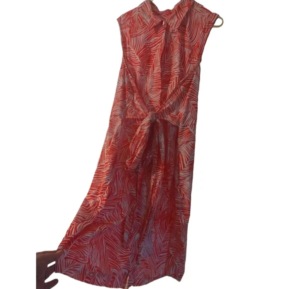 Talbot's Tropical Shirt Dress Tie Belted Front Collar Pockets Beachy Resort 18 - Picture 3 of 9